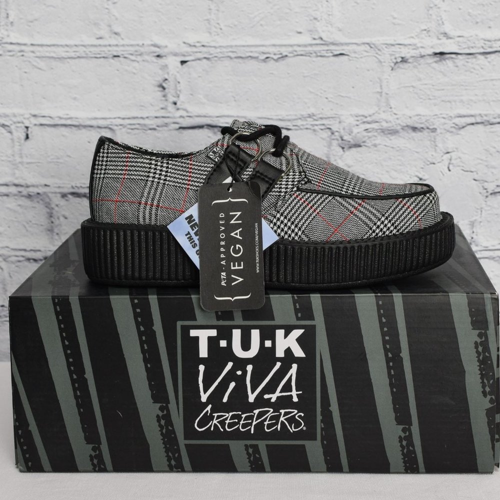 NEW IN BOX T.U.K. Footwear Grey Plaid Viva Low Creeper